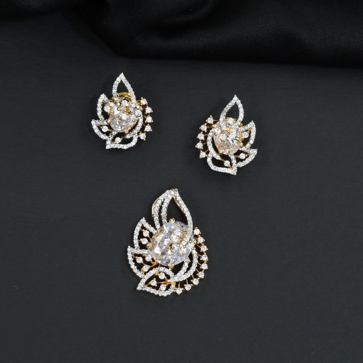 Designer pendant set with botanical patterns and halo accents
