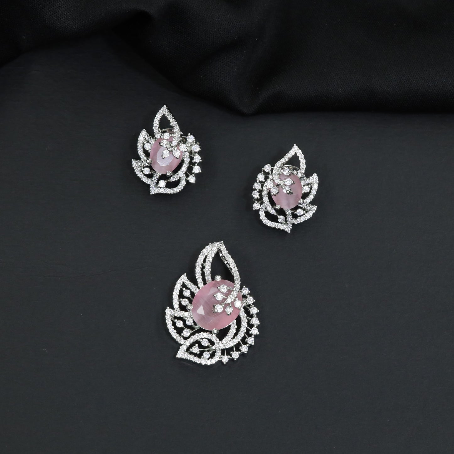 Designer pendant set with botanical patterns and halo accents