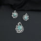 Designer pendant set with botanical patterns and halo accents