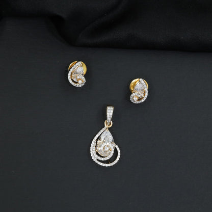 Teardrop halo pendant set with double loop frame detailing