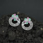 Concentric Exclusive Rhodium Stud with Floral Cluster and Triple Circular Rings