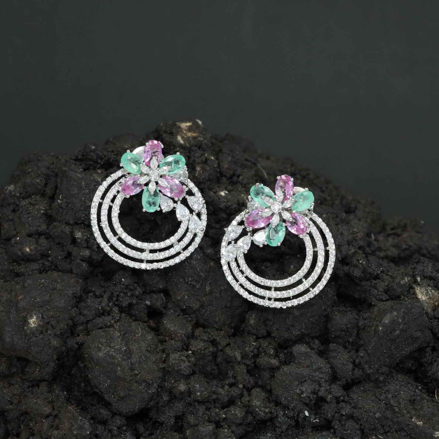 Blossom Ring Stud Earrings with Layered Circular Detailing