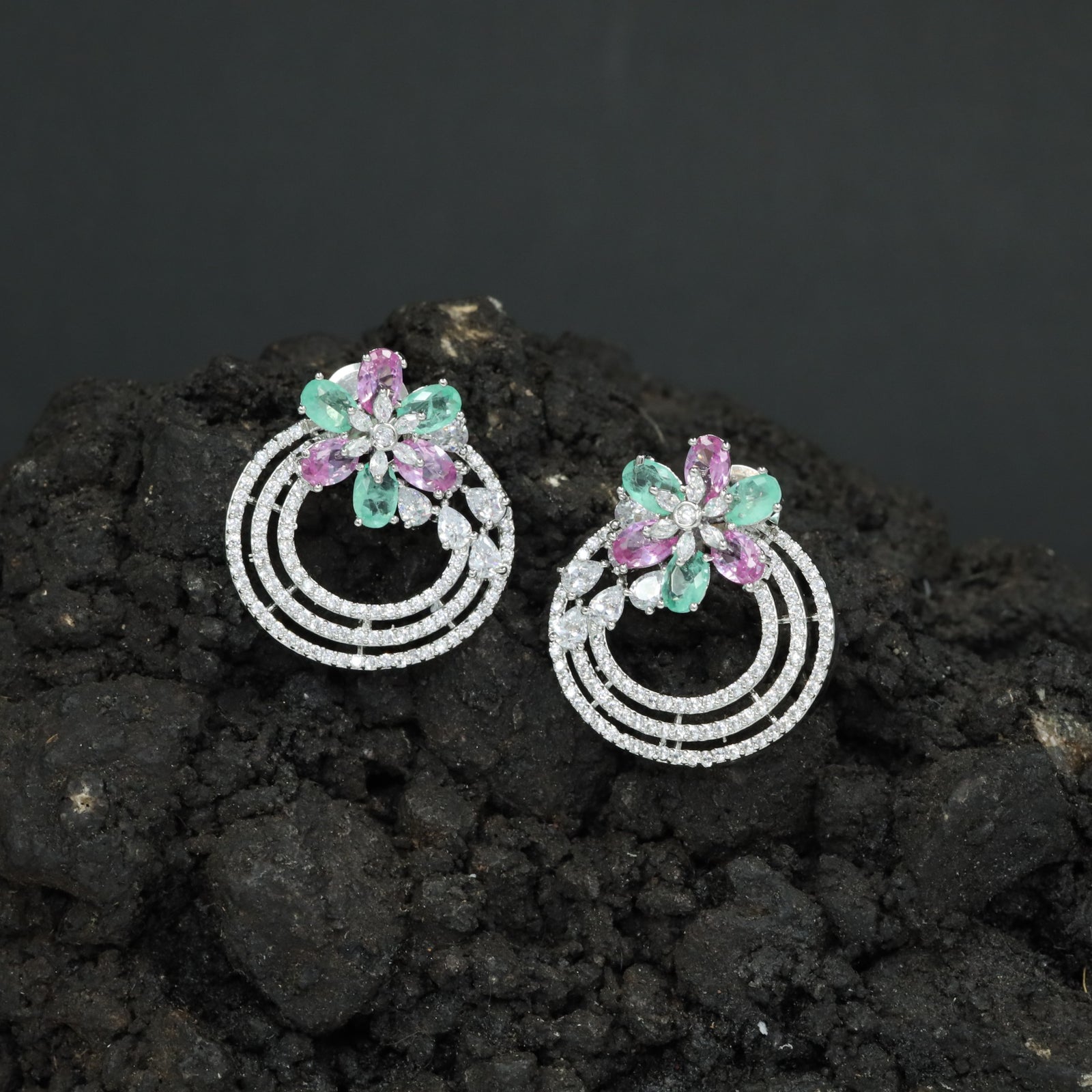Blossom Ring Stud Earrings with Layered Circular Detailing