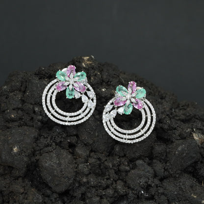 Blossom Ring Stud Earrings with Layered Circular Detailing
