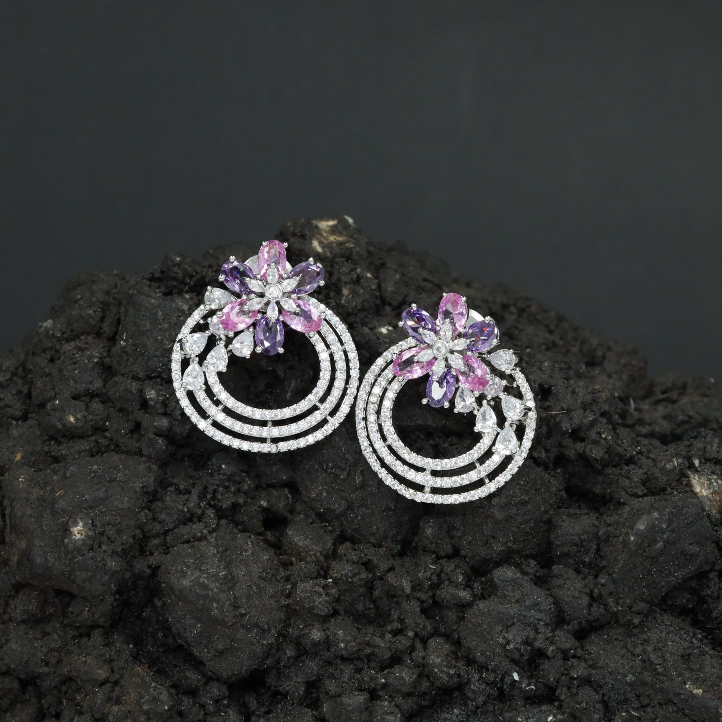 Blossom Ring Stud Earrings with Layered Circular Detailing