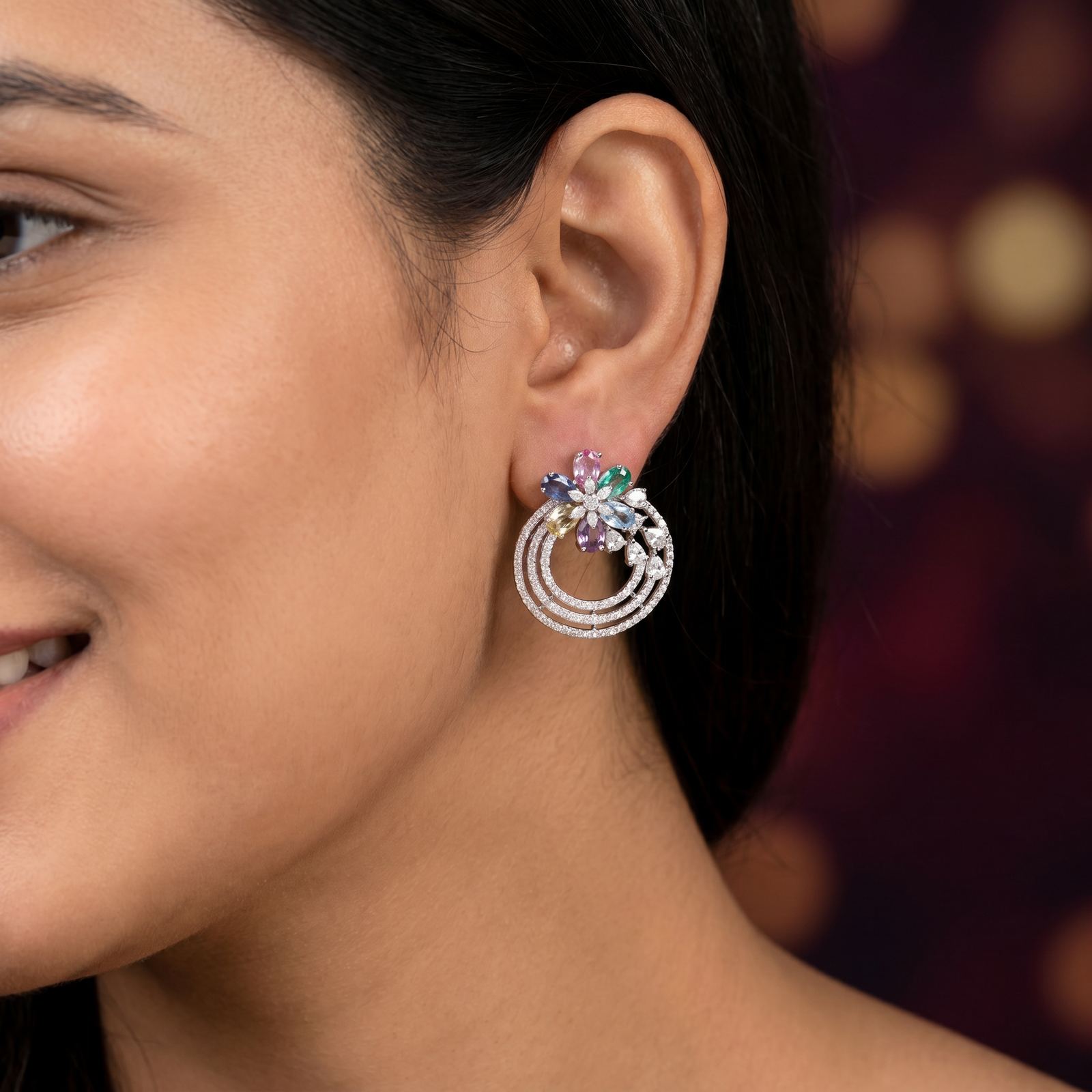 Blossom Ring Stud Earrings with Layered Circular Detailing