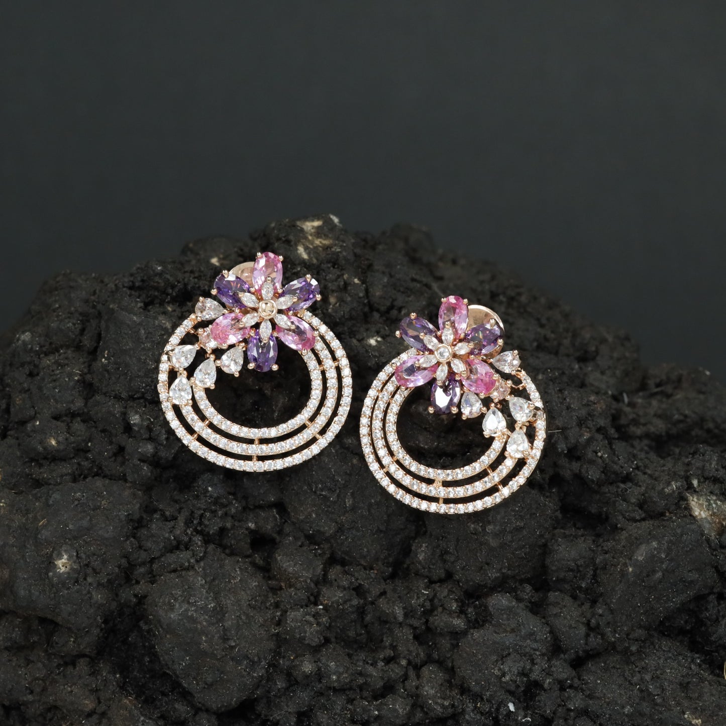Blossom Ring Stud Earrings with Layered Circular Detailing
