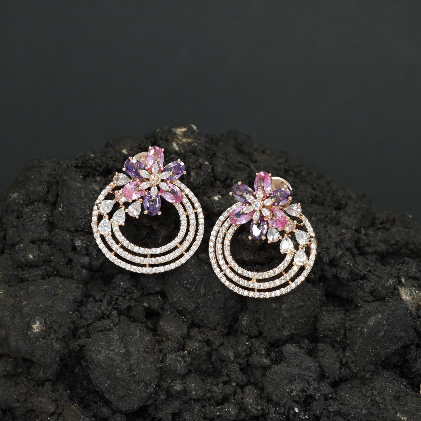 Blossom Ring Stud Earrings with Layered Circular Detailing