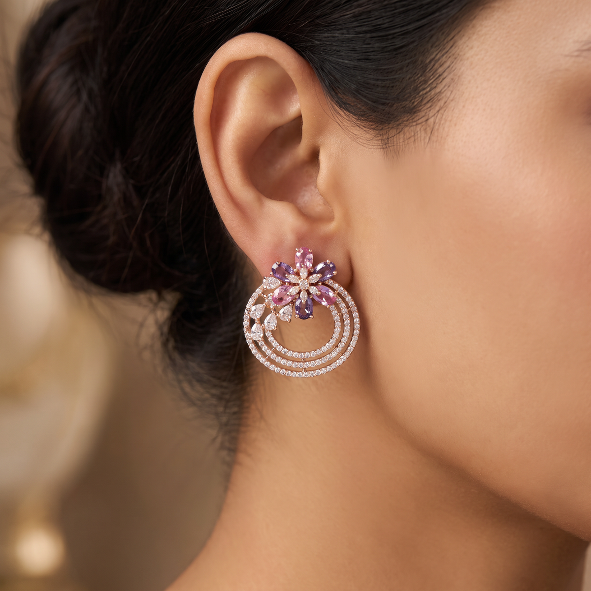 Blossom Ring Stud Earrings with Layered Circular Detailing