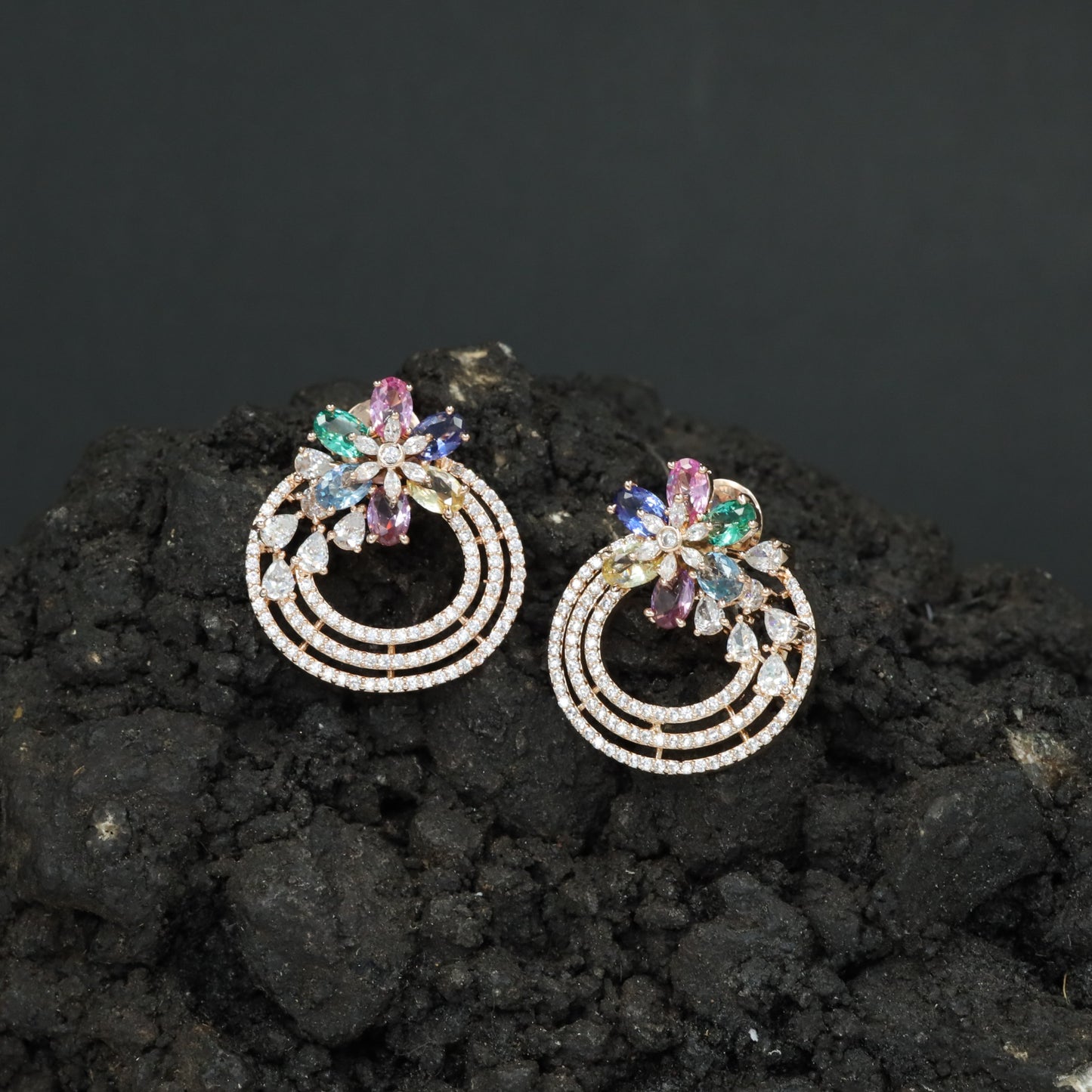 Blossom Ring Stud Earrings with Layered Circular Detailing