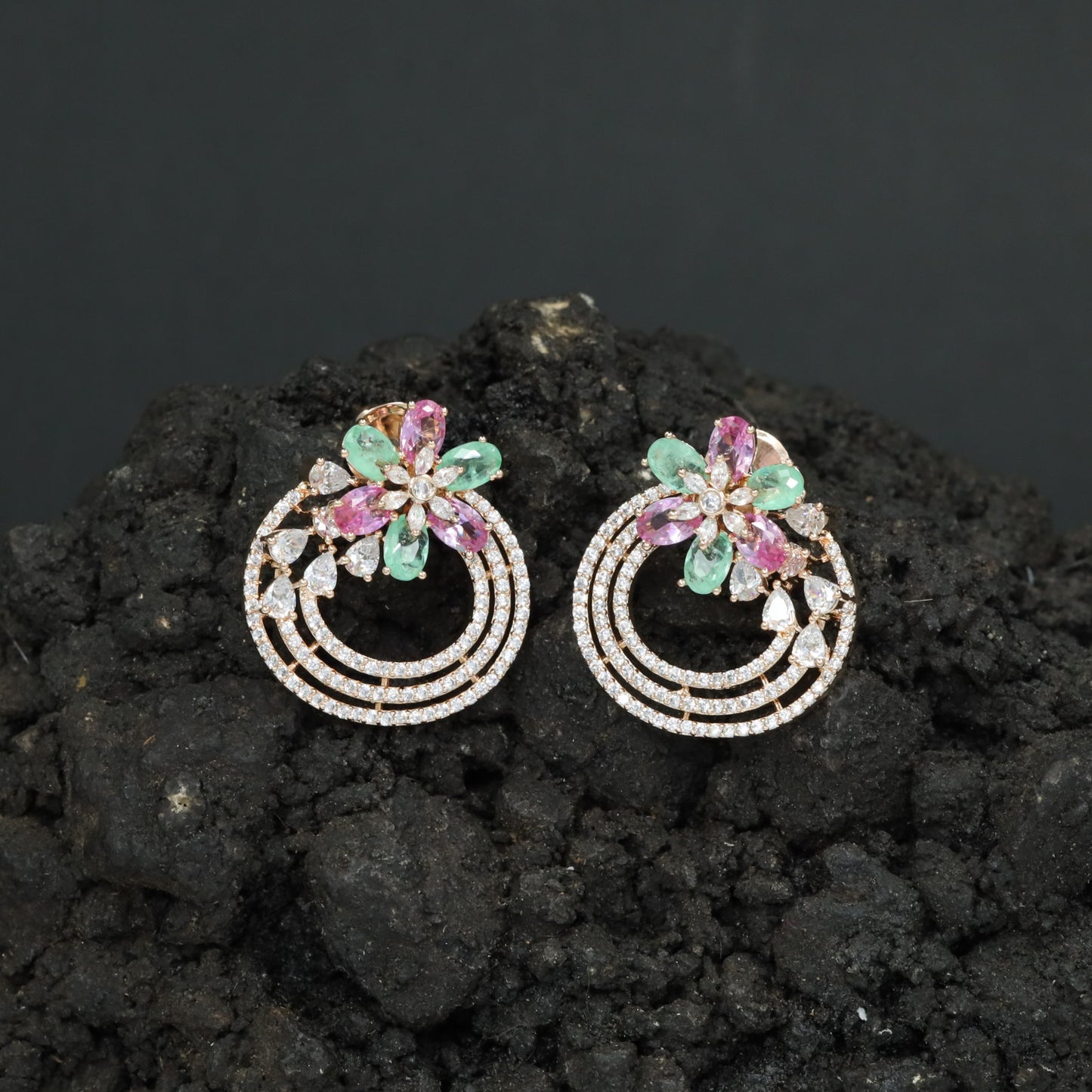 Blossom Ring Stud Earrings with Layered Circular Detailing