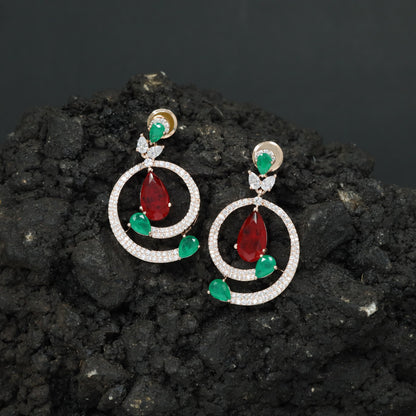 Circular Swirl Rose Gold Hanging Earrings with Open Frame Styling