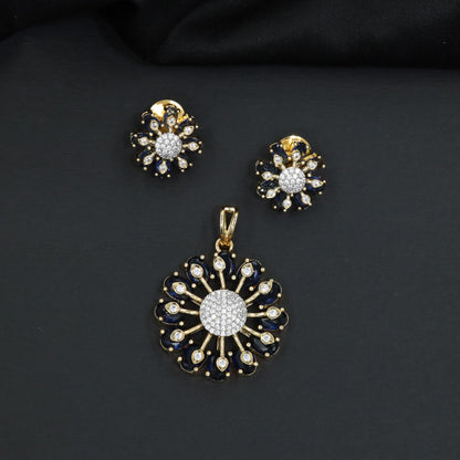 Designer pendant set with circular floral craftsmanship and radiating petal formations