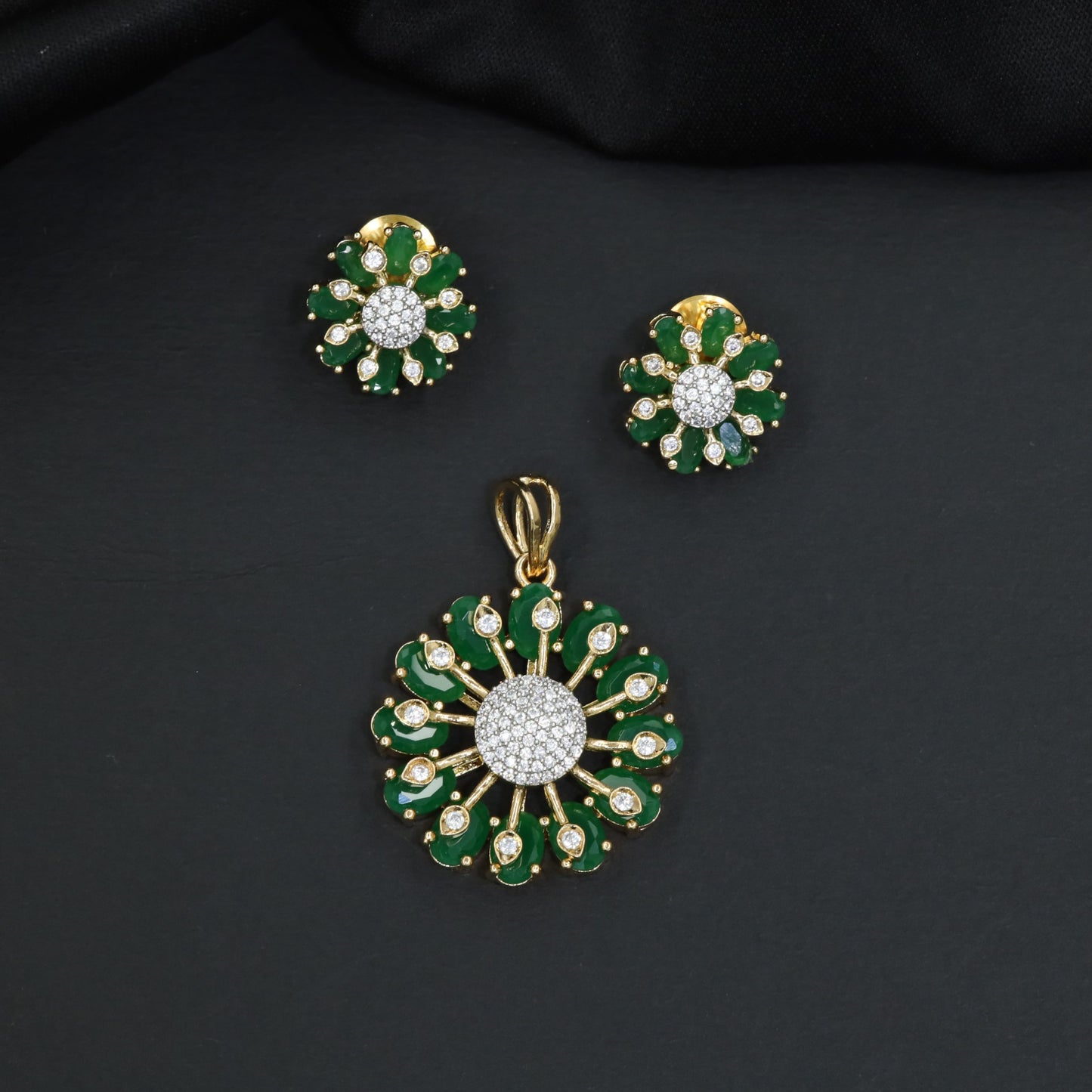Designer pendant set with circular floral craftsmanship and radiating petal formations