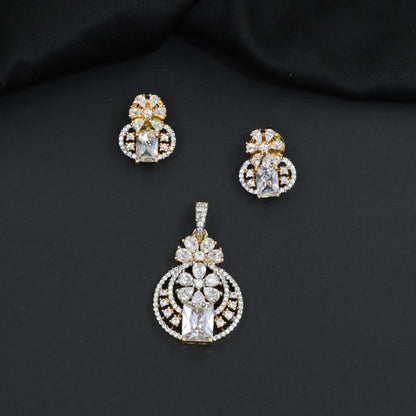 Contemporary floral pendant set showcasing geometric styling and petal cluster accents