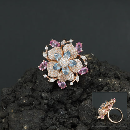 Floral Garden Finger Ring with Ornamental Petal Composition