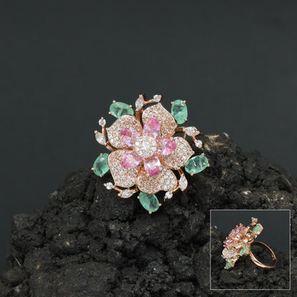 Floral Garden Finger Ring with Ornamental Petal Composition