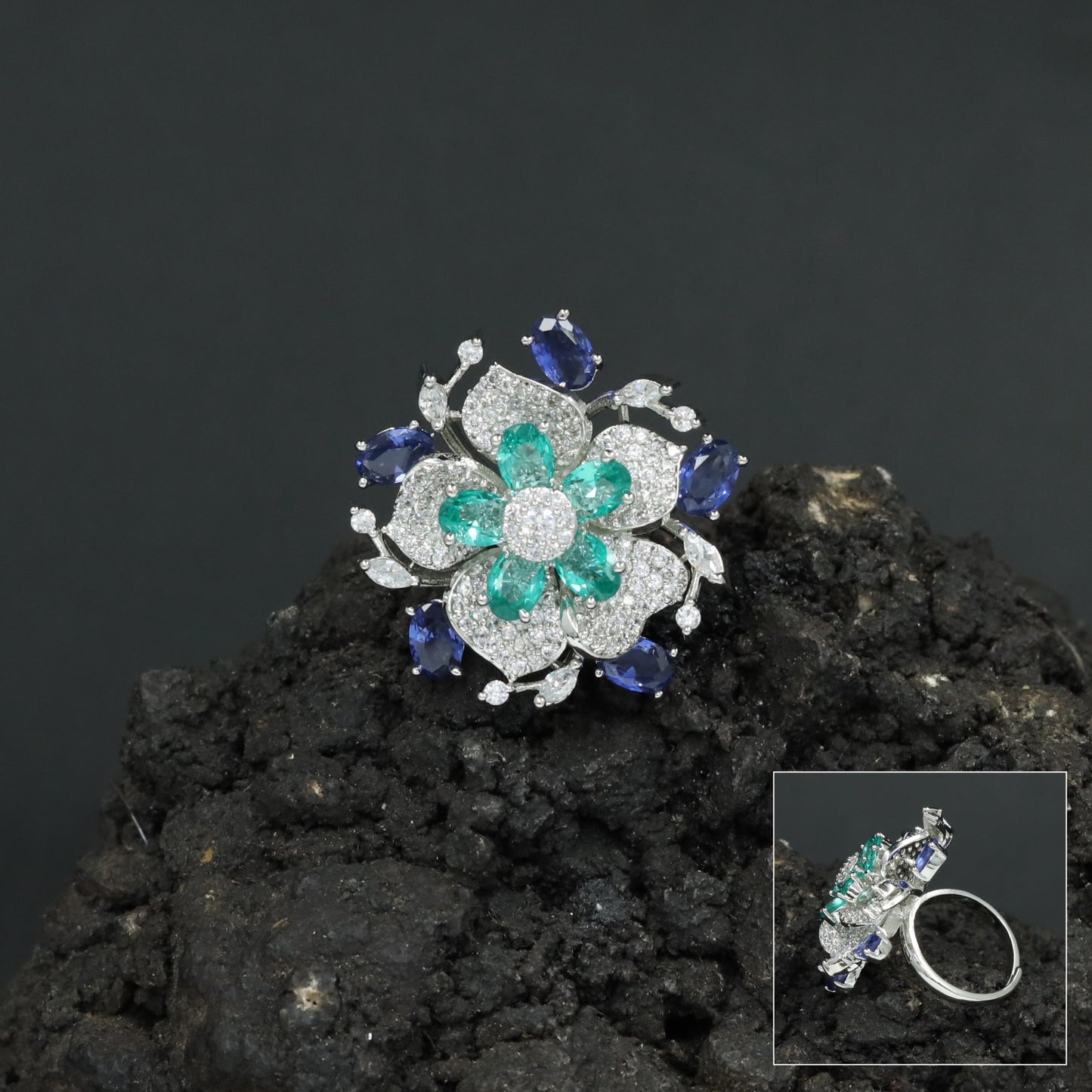 Floral Garden Finger Ring with Ornamental Petal Composition