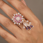 Floral Bouquet Finger Ring with Bloom and Leaf Design