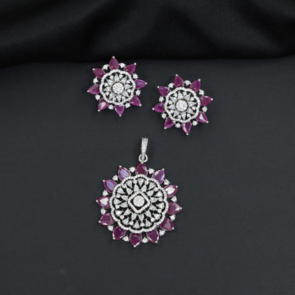 Elegant flower pendant set with layered floral construction and statement centerpiece
