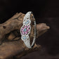 Floral Medallion Rhodium Kada with Oval Cluster Design