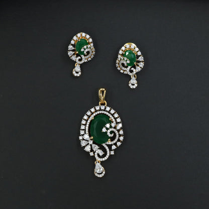 Statement floral pendant set showcasing curved vine craftsmanship and petal clusters