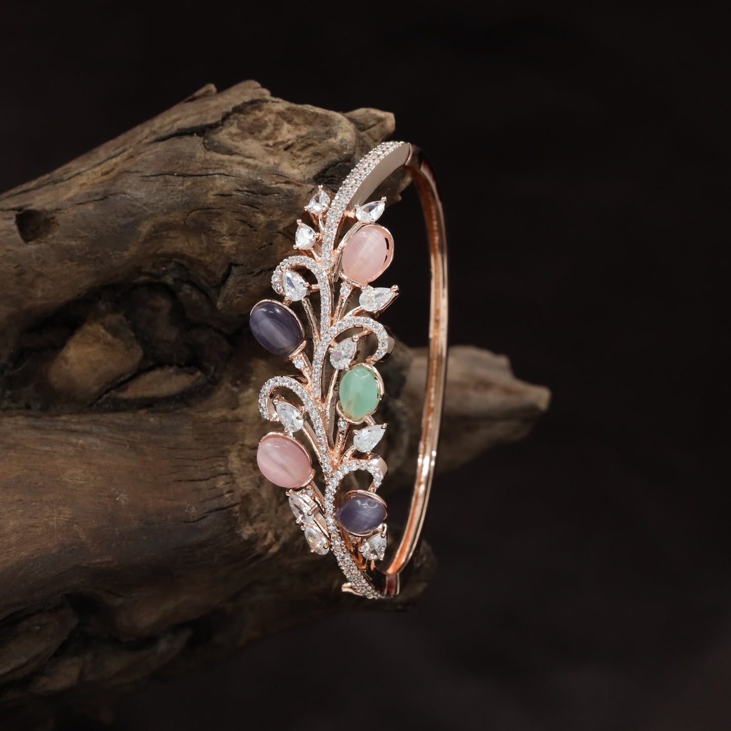 Botanical Scroll Rose Gold Kada with Elegant Vine Styling