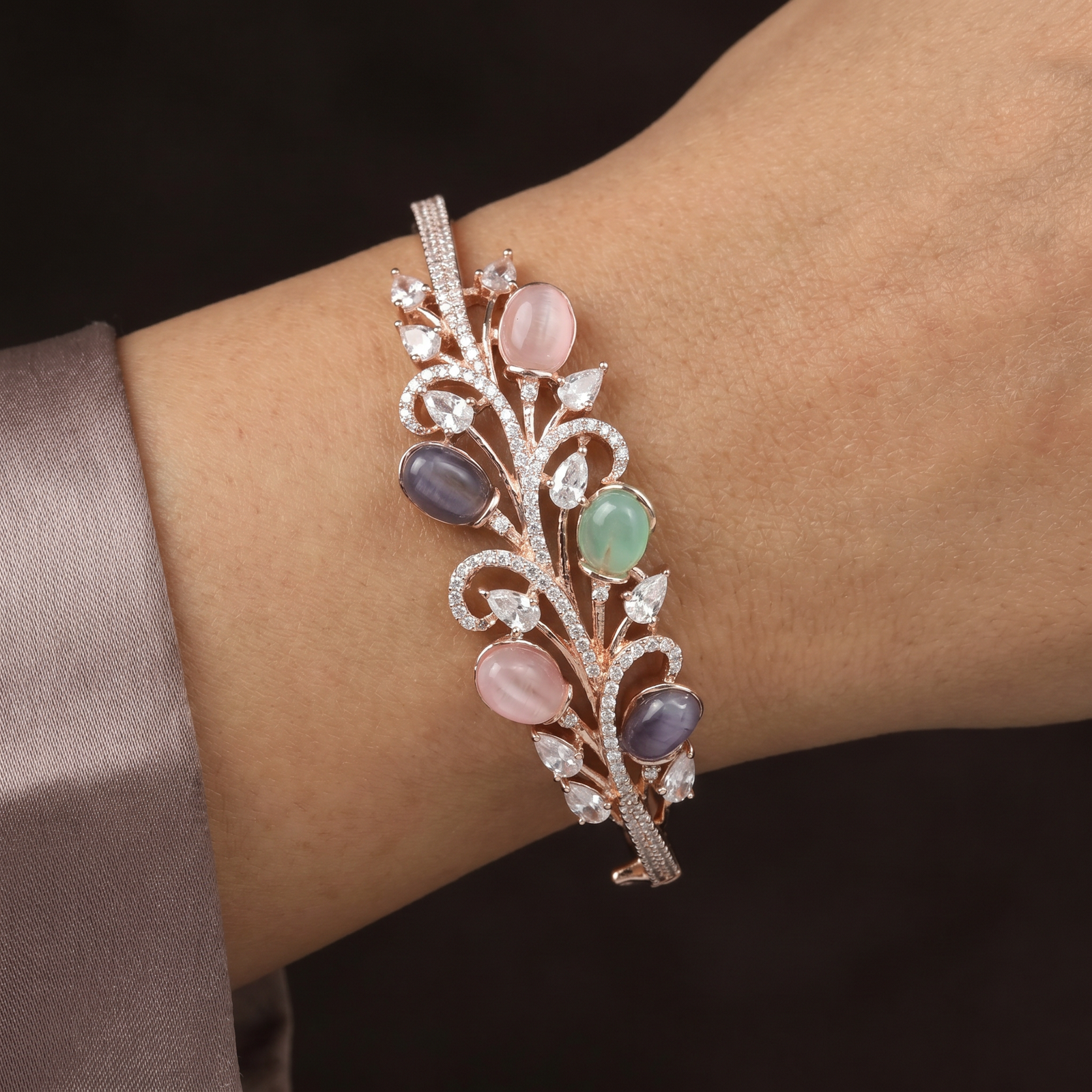 Botanical Scroll Rose Gold Kada with Elegant Vine Styling