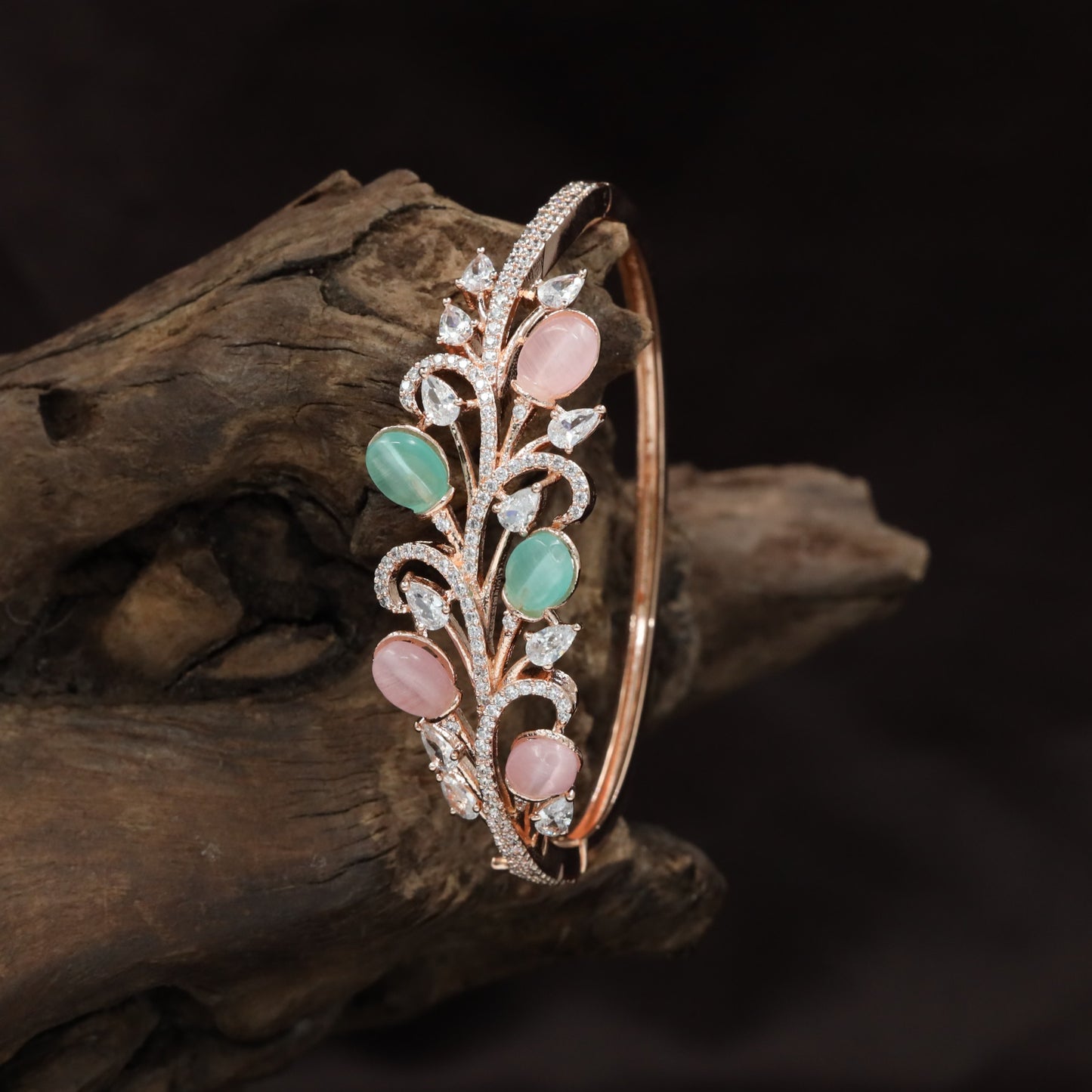 Botanical Scroll Rose Gold Kada with Elegant Vine Styling
