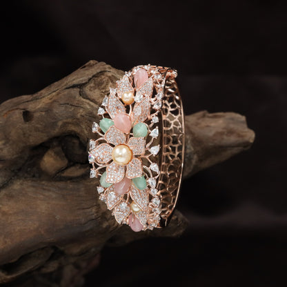 Floral Bouquet Rose Gold Kada with Layered Petal Styling