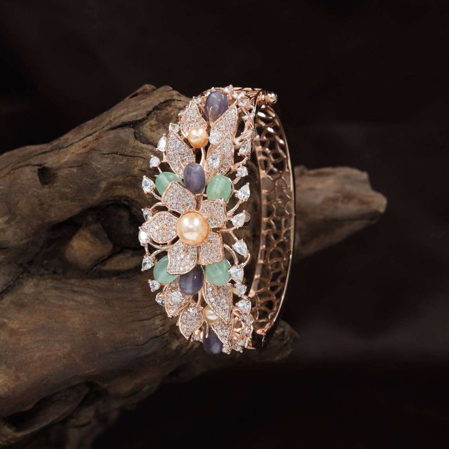 Floral Bouquet Rose Gold Kada with Layered Petal Styling