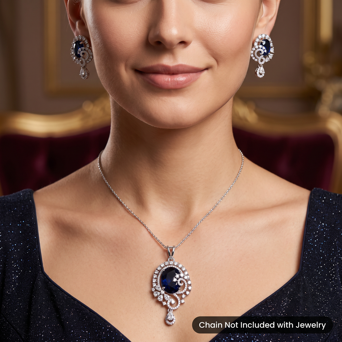 Statement floral pendant set showcasing curved vine craftsmanship and petal clusters