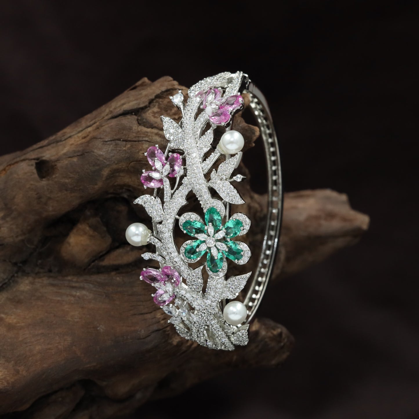 Decorative Floral Kada with Leaf and Blossom Detailing