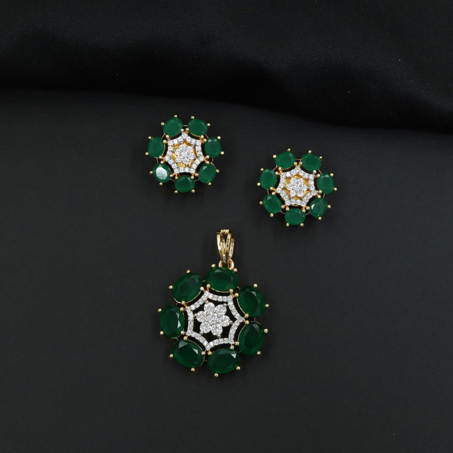Statement floral pendant set featuring a flower bloom centerpiece and circular petal arrangement
