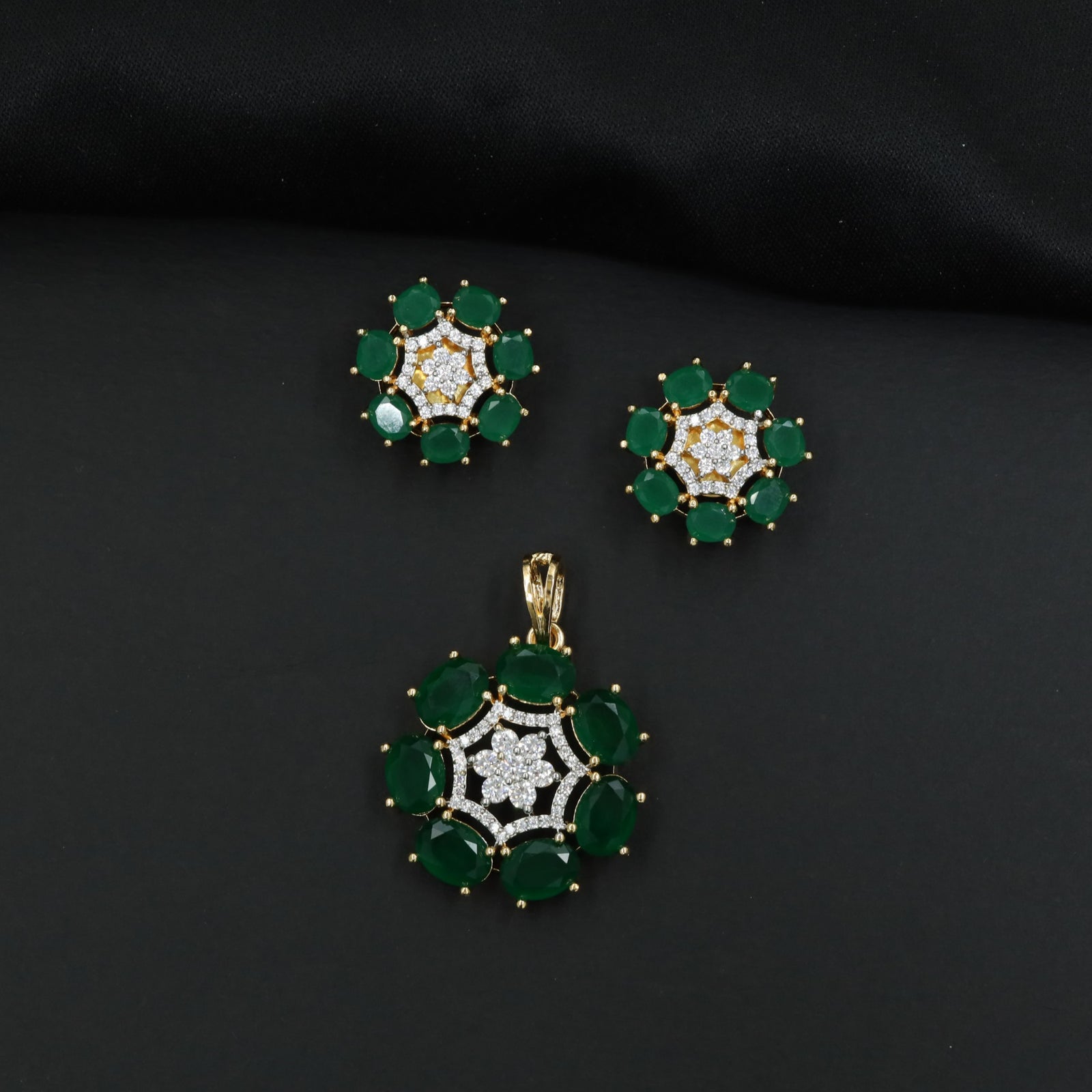 Statement floral pendant set featuring a flower bloom centerpiece and circular petal arrangement