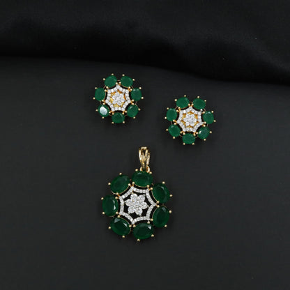 Statement floral pendant set featuring a flower bloom centerpiece and circular petal arrangement