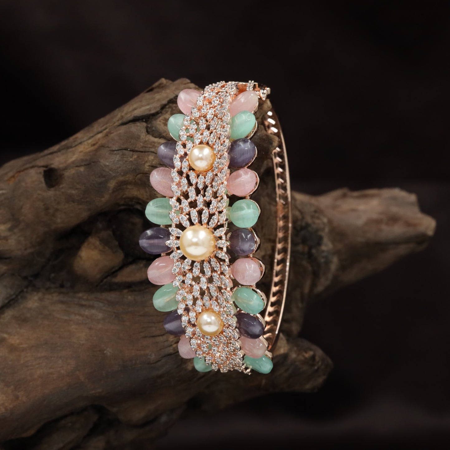 Radiating Bead Rose Gold Kada with Ornamental Appeal