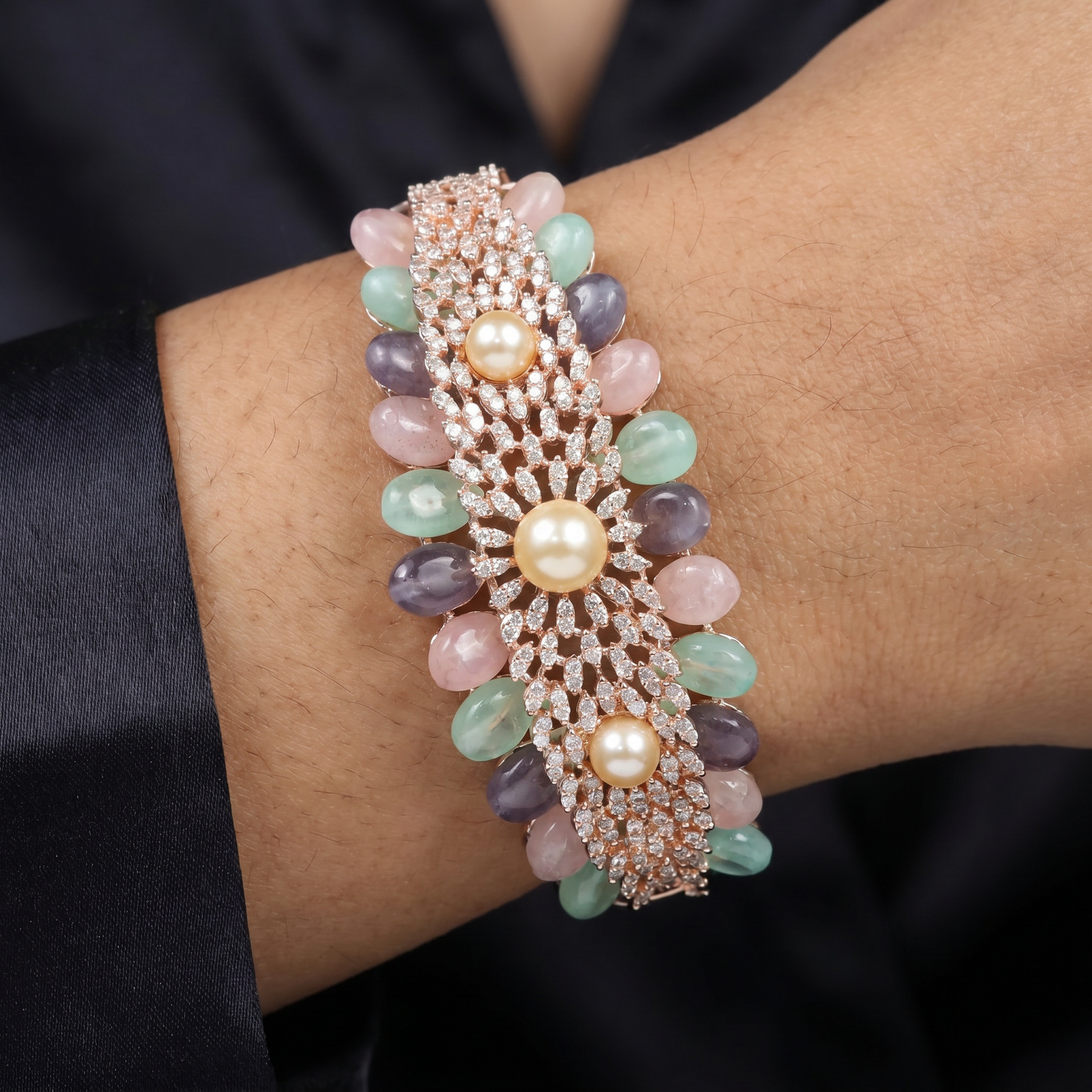Radiating Bead Rose Gold Kada with Ornamental Appeal