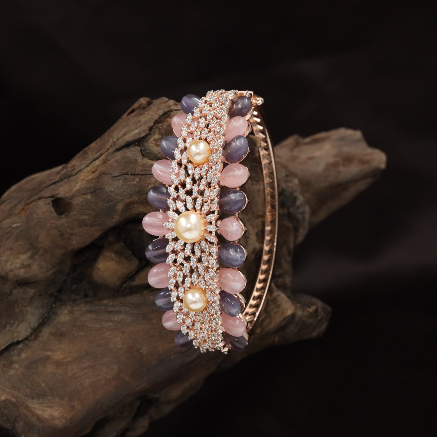 Radiating Bead Rose Gold Kada with Ornamental Appeal