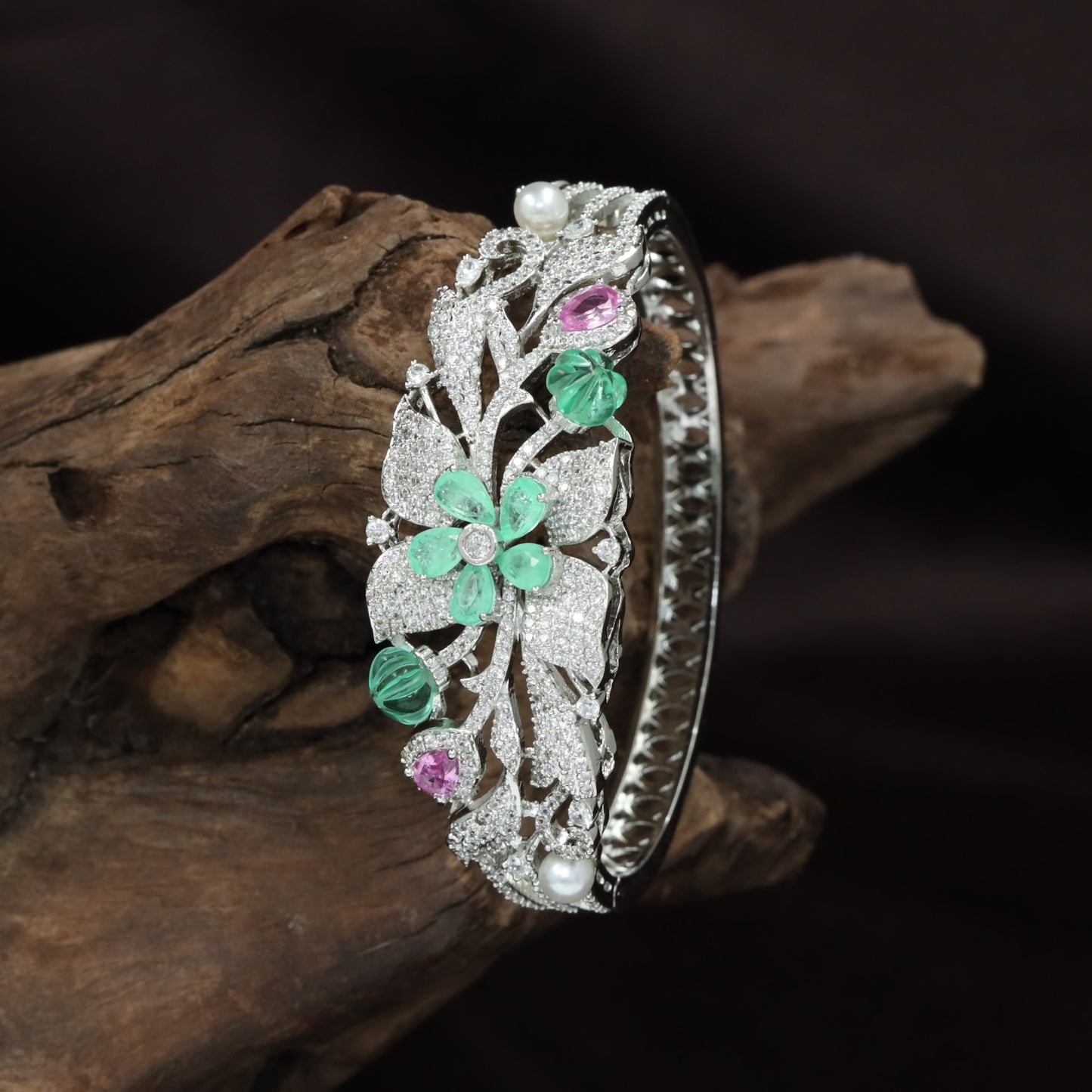 Bloom Spray Rose Gold Kada with Leaf Pattern Styling