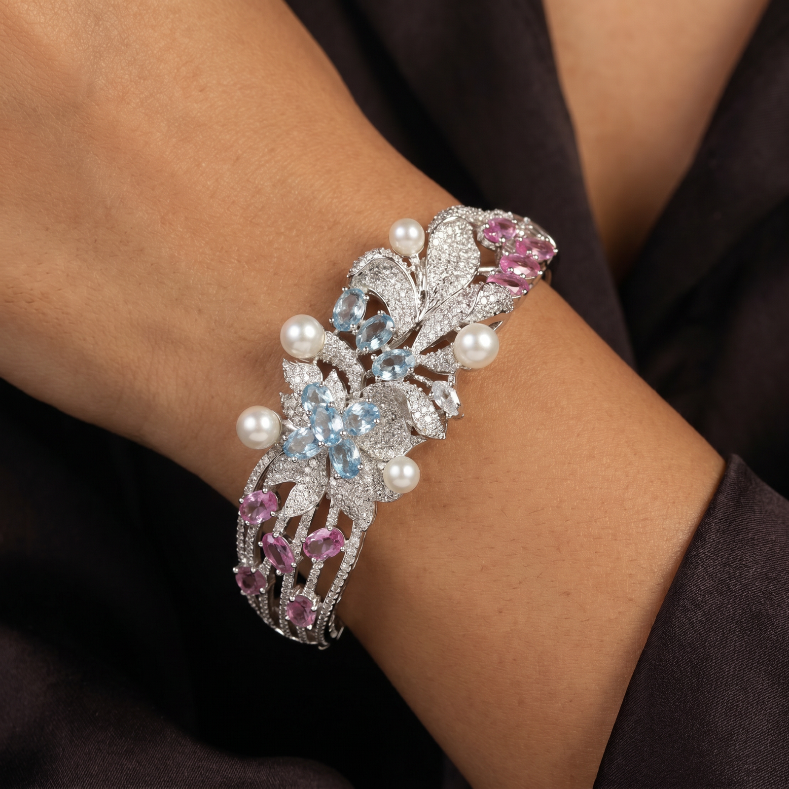 Floral Vine Kada with Pearl Accent Detailing