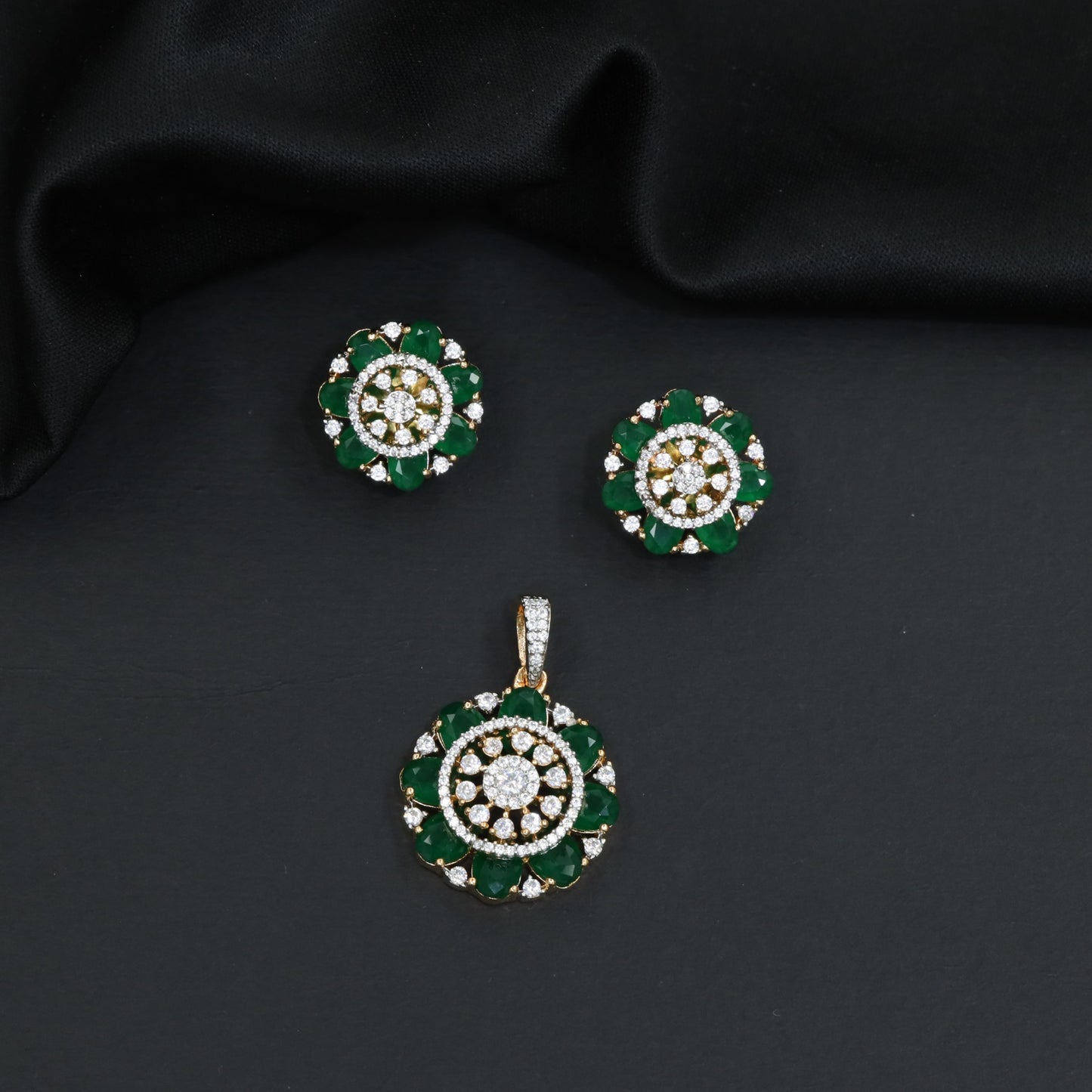 Elegant flower pendant set with circular floral construction and statement centerpiece