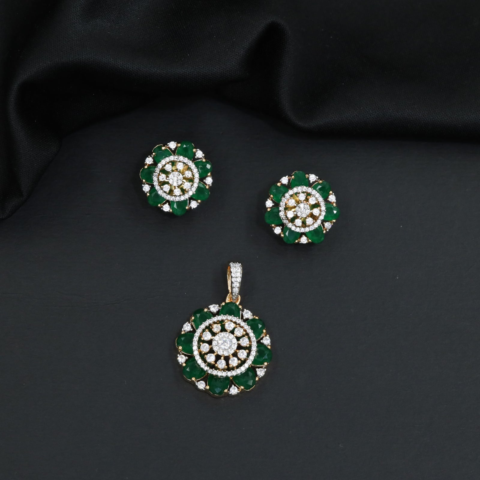 Elegant flower pendant set with circular floral construction and statement centerpiece
