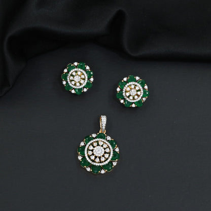 Elegant flower pendant set with circular floral construction and statement centerpiece
