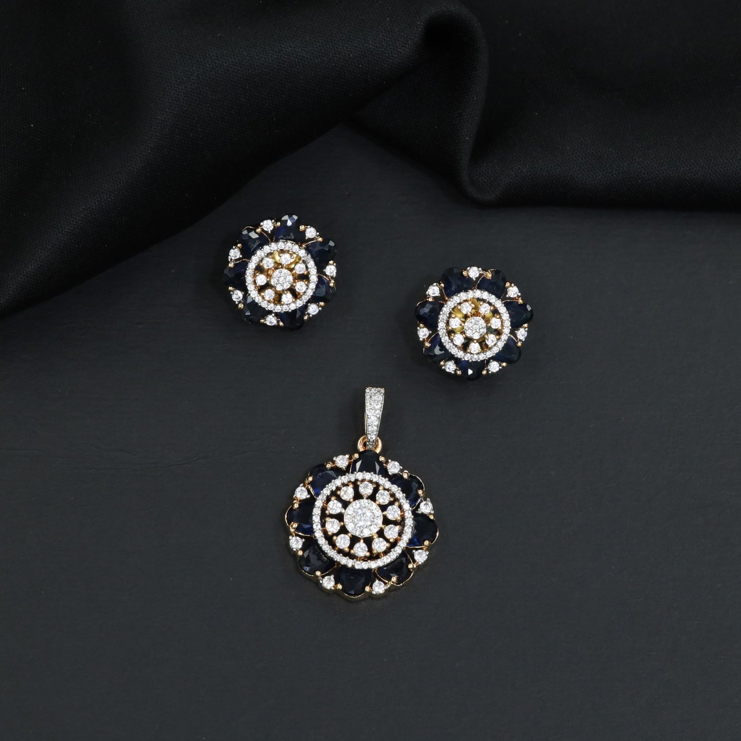Elegant flower pendant set with circular floral construction and statement centerpiece
