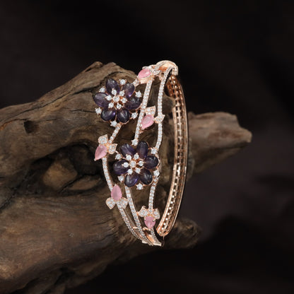 Rose Gold Kada with Twin Bloom Floral Arrangement