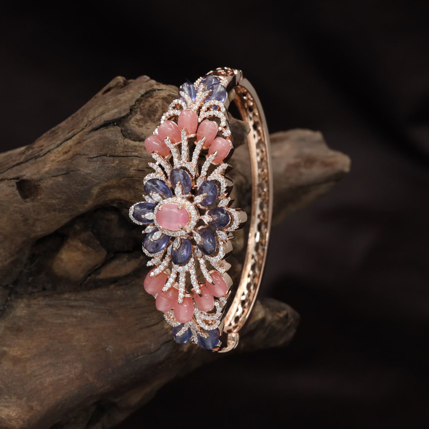 Floral Rosette Crystal Kada with Layered Detailing