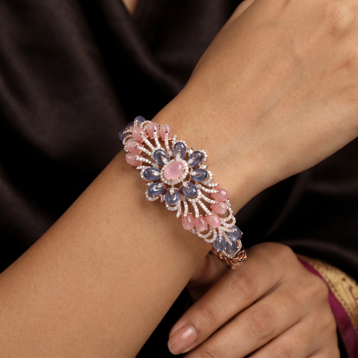 Floral Rosette Crystal Kada with Layered Detailing