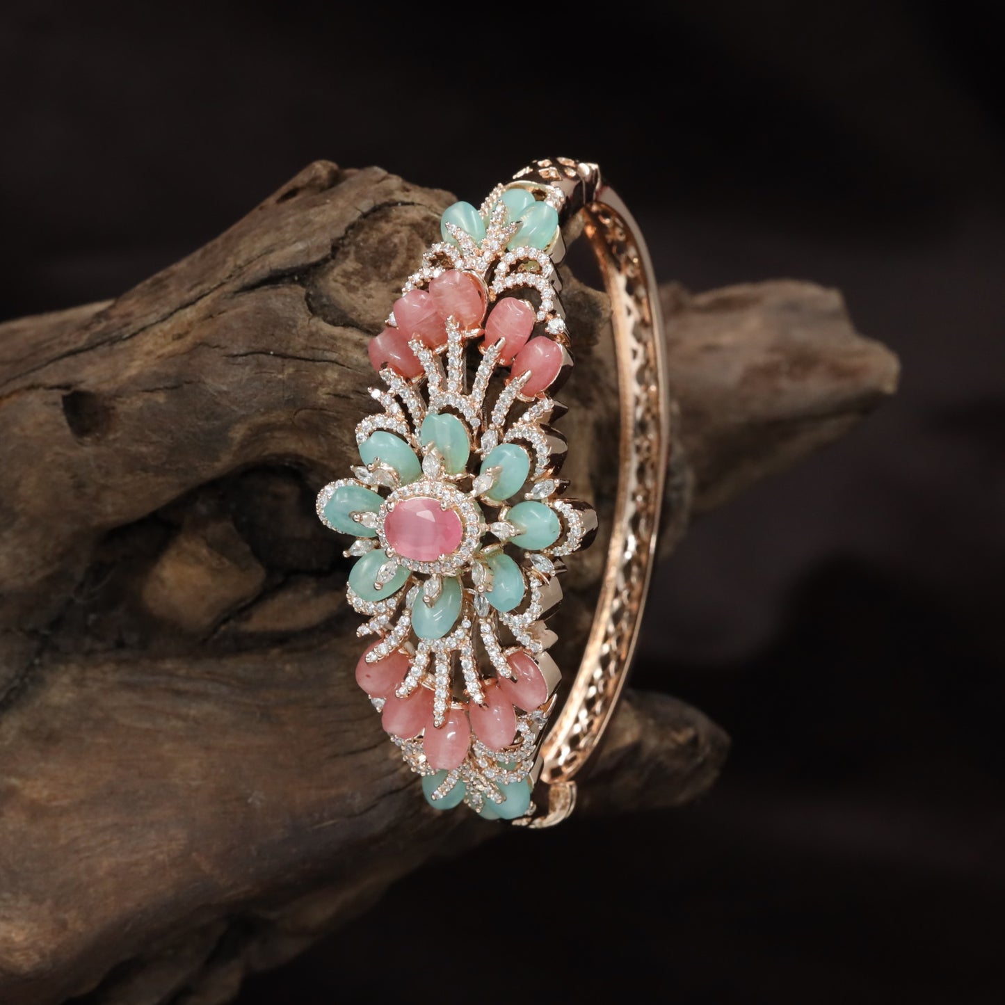 Floral Rosette Crystal Kada with Layered Detailing