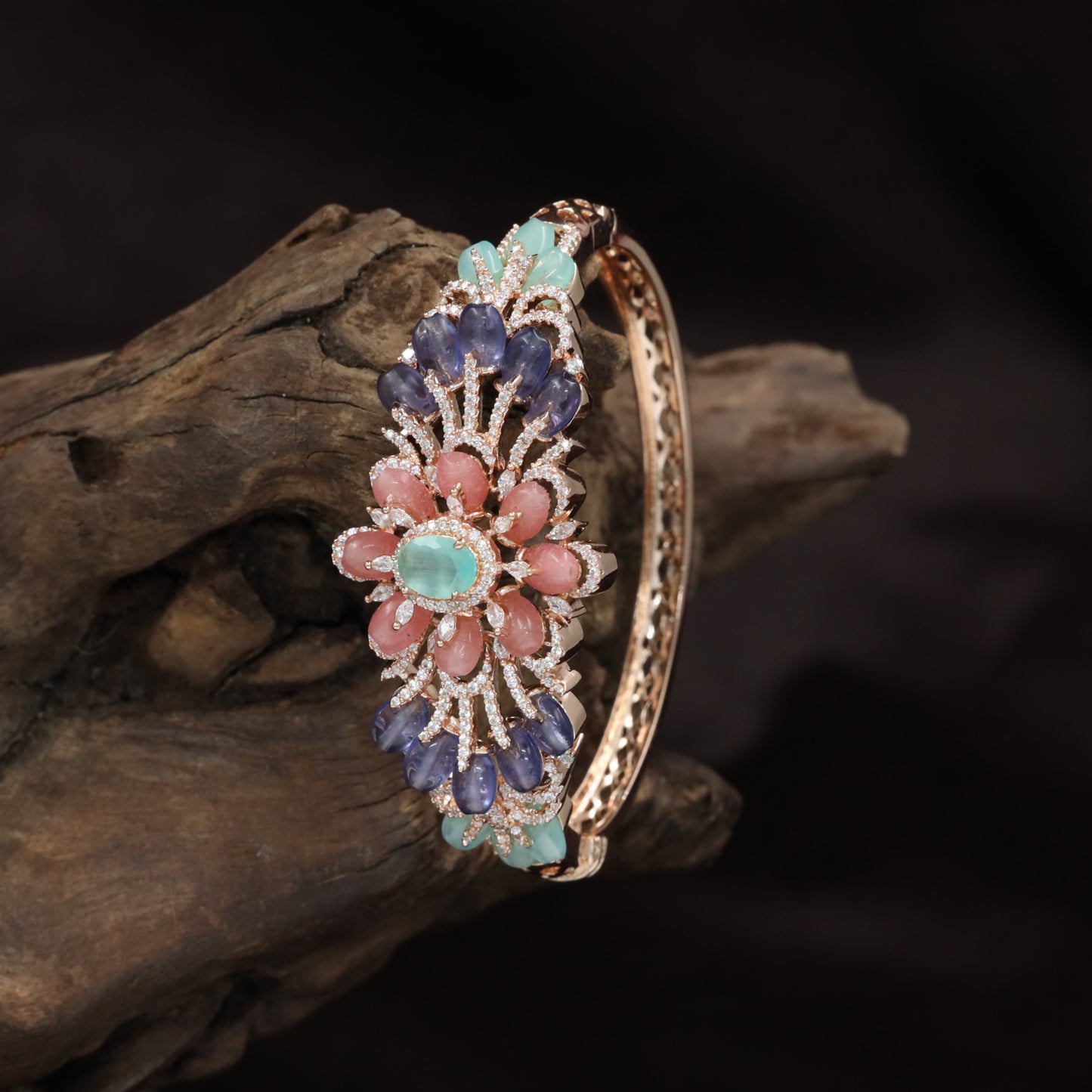 Floral Rosette Crystal Kada with Layered Detailing